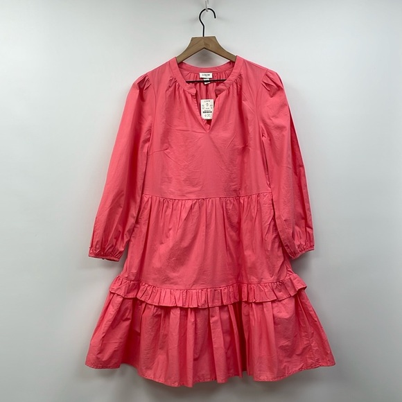 NWT J. Crew Poplin Tiered Ruffle Mini Dress Preppy Coal Pink XS - Picture 2 of 9